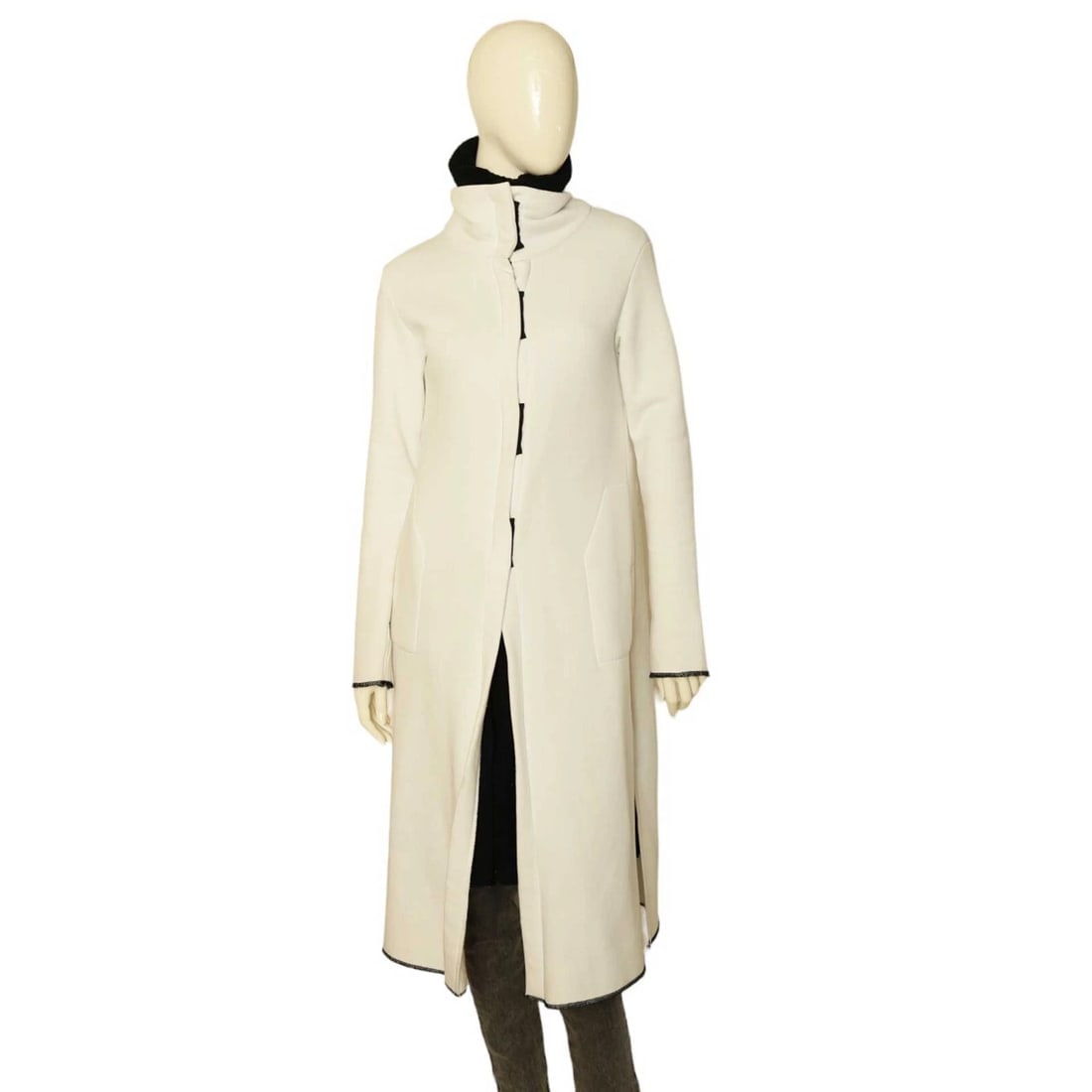 Lotus Eaters White w.Black Trim Cotton Polyester Long Coat Jacket size S (1 of 13)