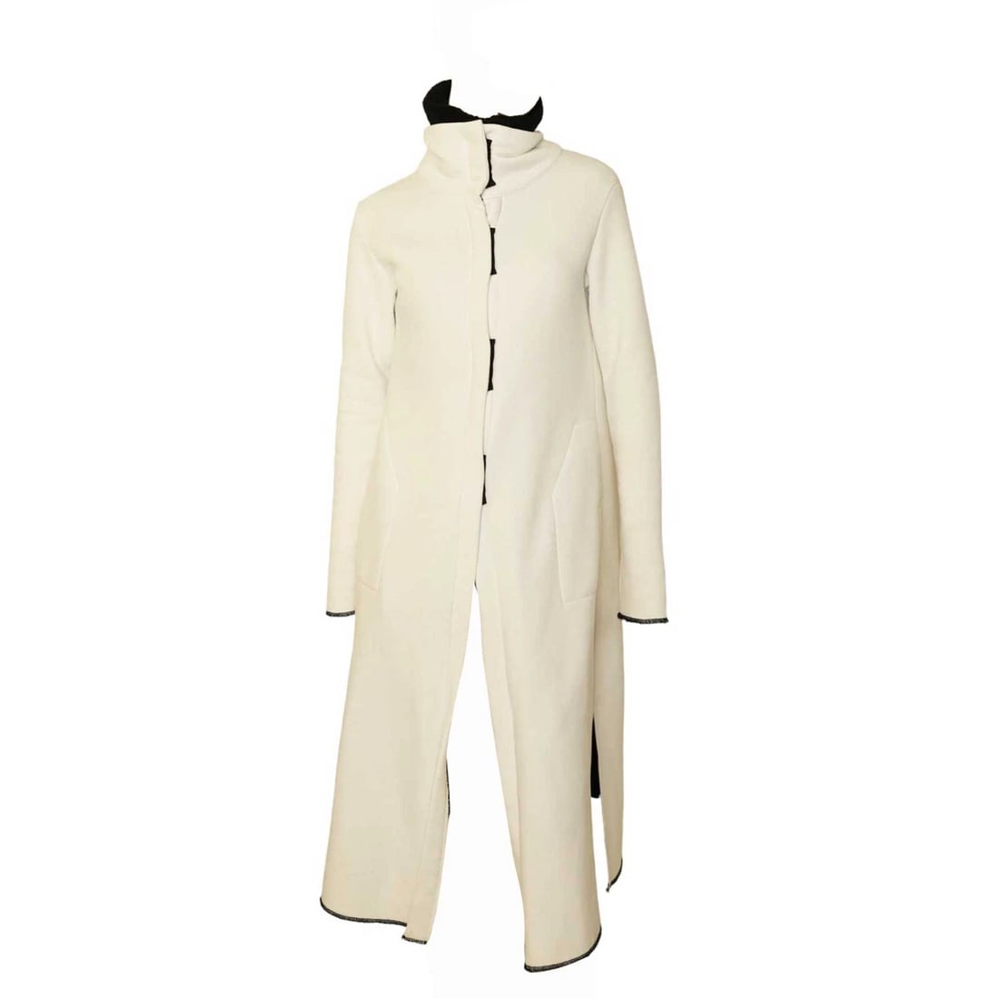 Lotus Eaters White w.Black Trim Cotton Polyester Long Coat Jacket size S - 3