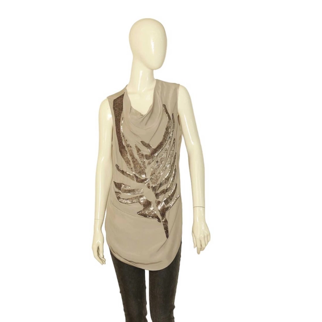 Helmut Lang Beige Draped Longer Front Sequined Silk Sleeveless Blouse Top M (1 of 9)