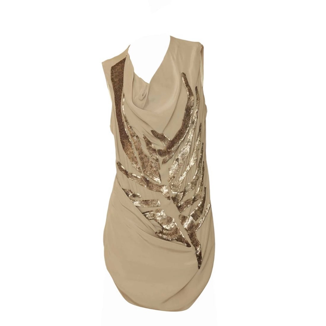 Helmut Lang Beige Draped Longer Front Sequined Silk Sleeveless Blouse Top M - 3