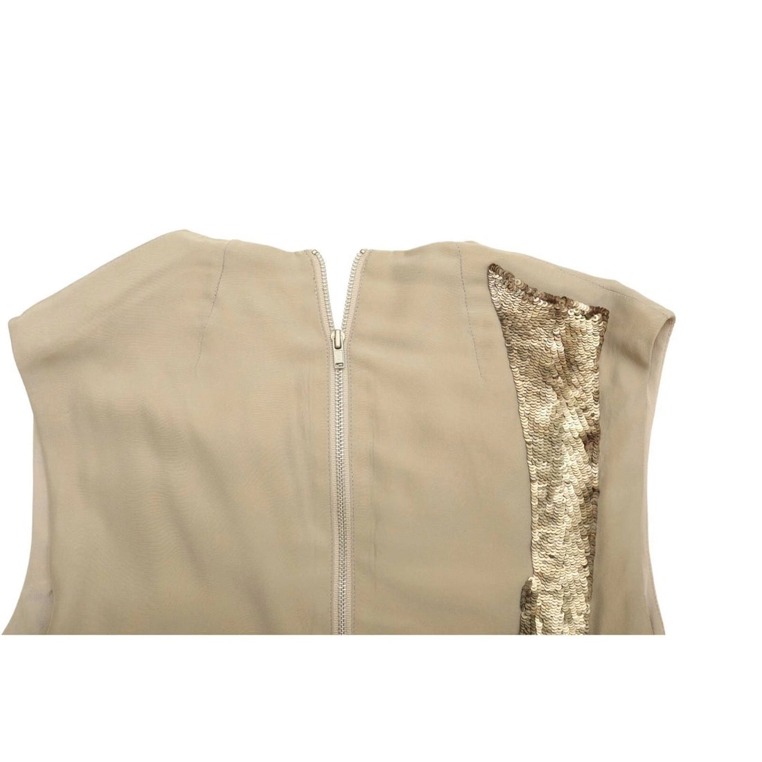 Helmut Lang Beige Draped Longer Front Sequined Silk Sleeveless Blouse Top M - 6