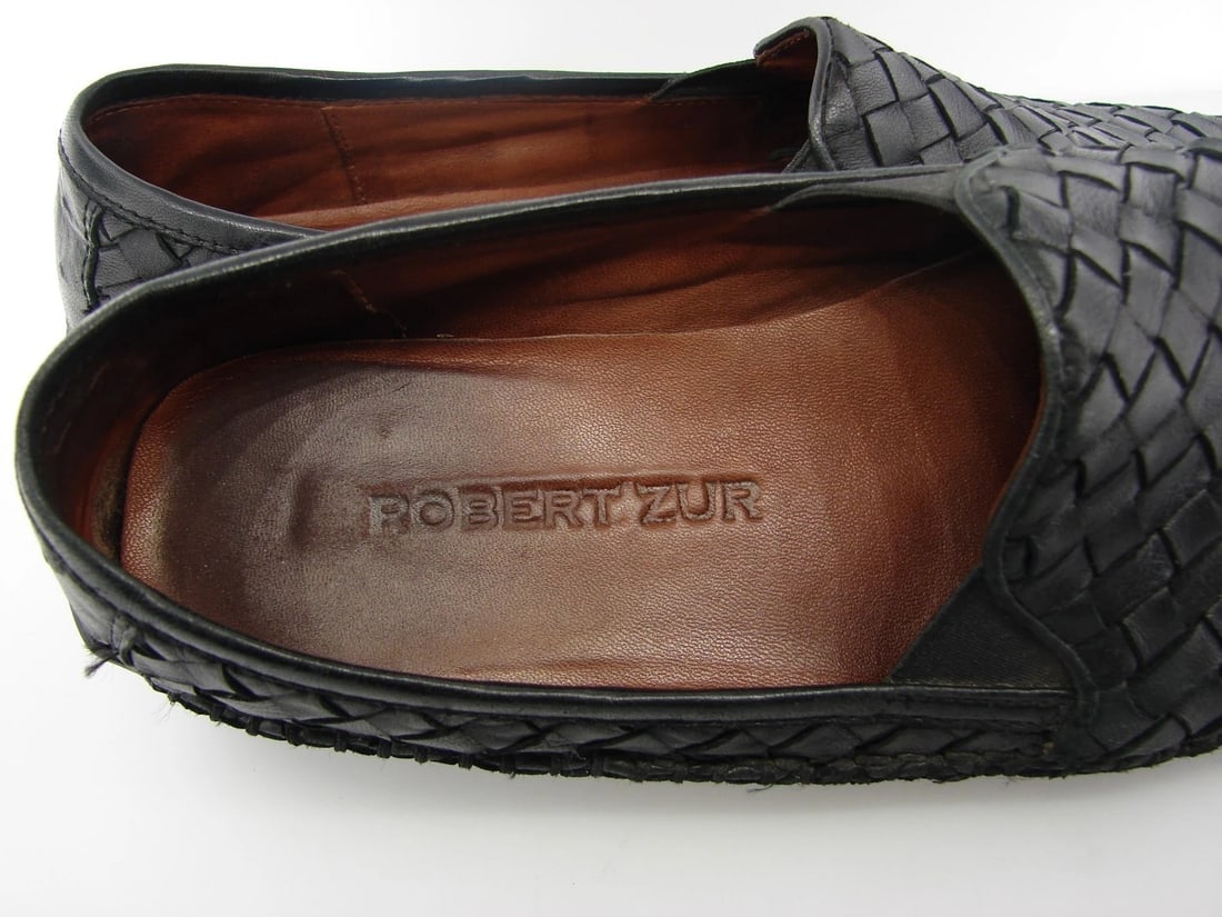 ROBERT ZUR BLACK LEATHER WOVEN STYLE FLATS SHOES COMFY MADE IN INDIA 8 1/2 - 3