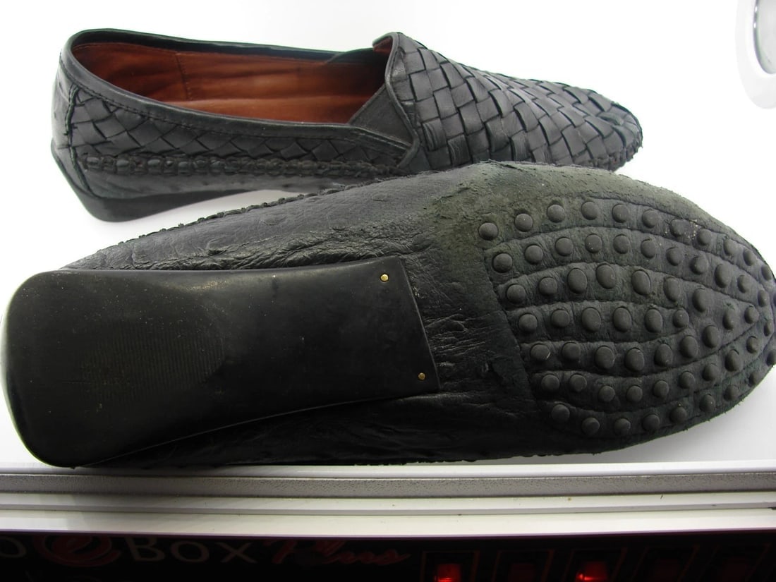 ROBERT ZUR BLACK LEATHER WOVEN STYLE FLATS SHOES COMFY MADE IN INDIA 8 1/2 - 4