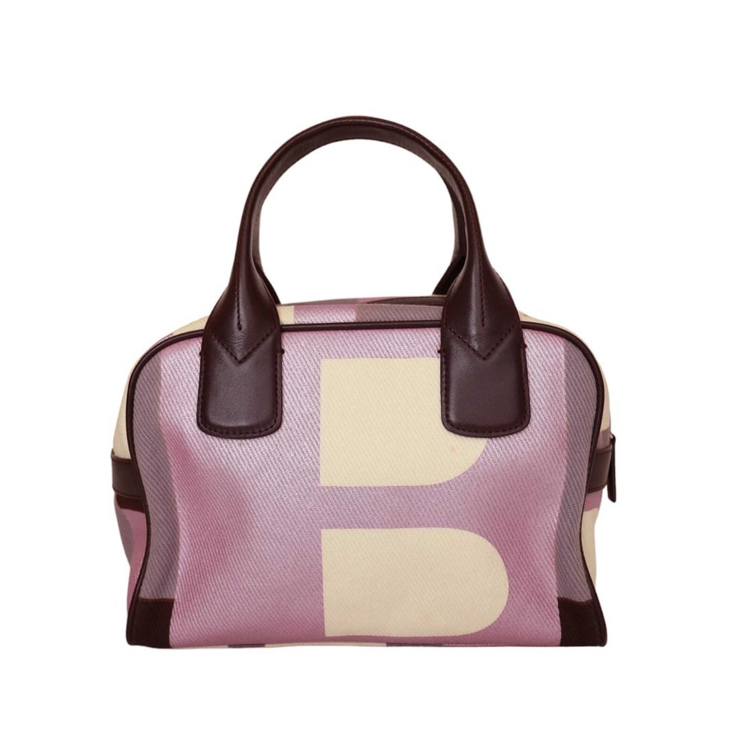 Bally Purple Signature Canvas Brown Leather Top Handles Satchel Handbag Bag - 2
