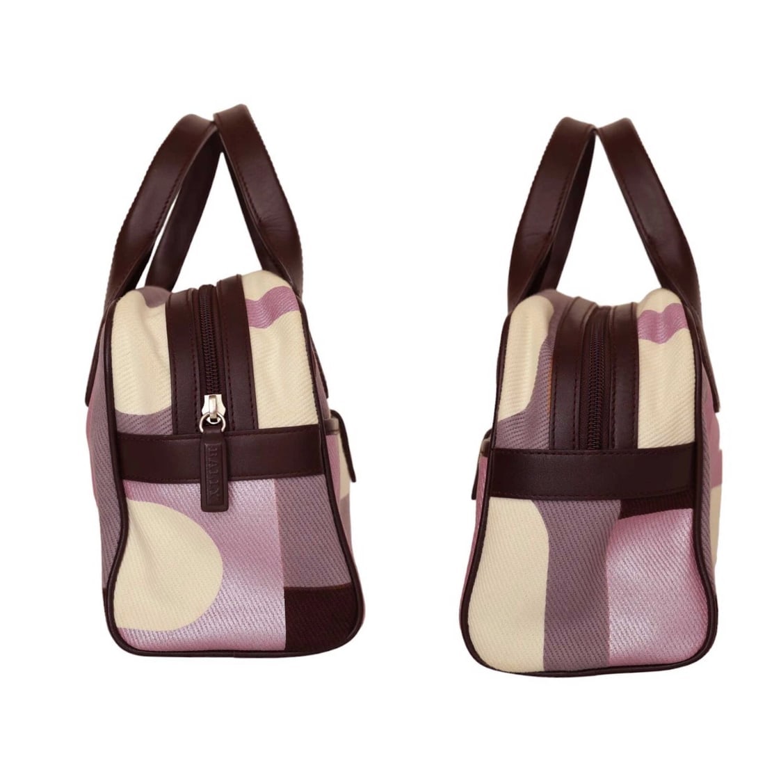 Bally Purple Signature Canvas Brown Leather Top Handles Satchel Handbag Bag - 3