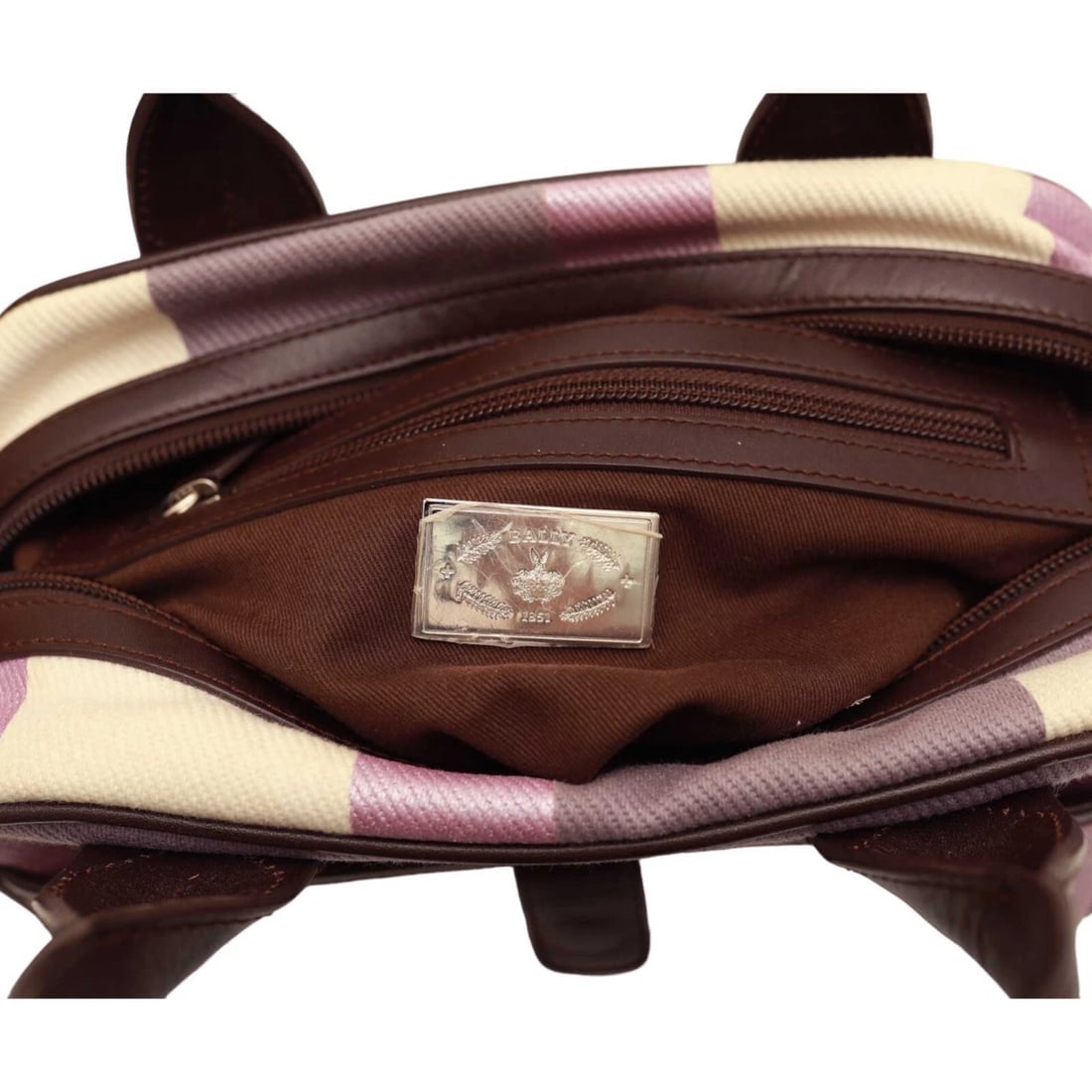 Bally Purple Signature Canvas Brown Leather Top Handles Satchel Handbag Bag - 7