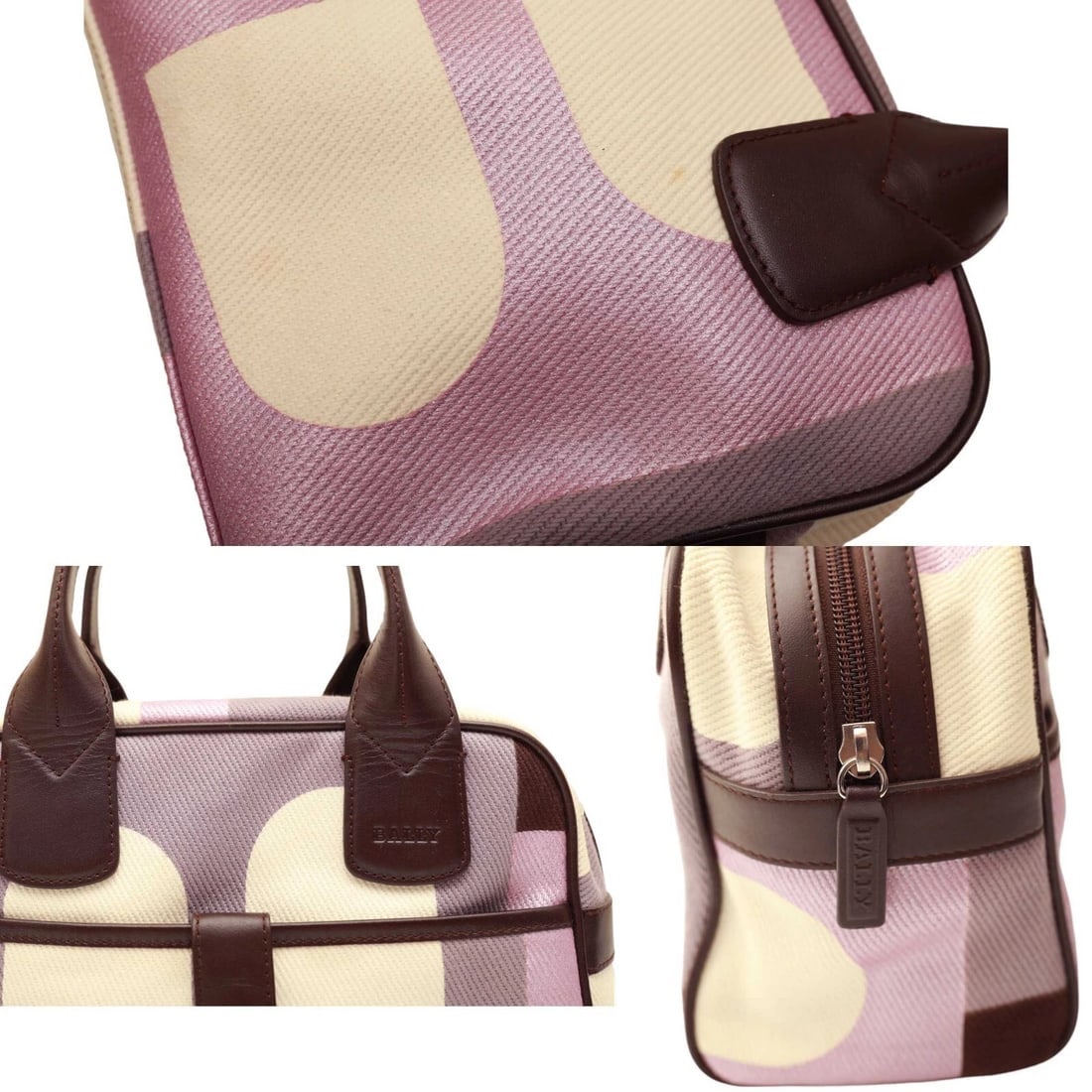 Bally Purple Signature Canvas Brown Leather Top Handles Satchel Handbag Bag - 8