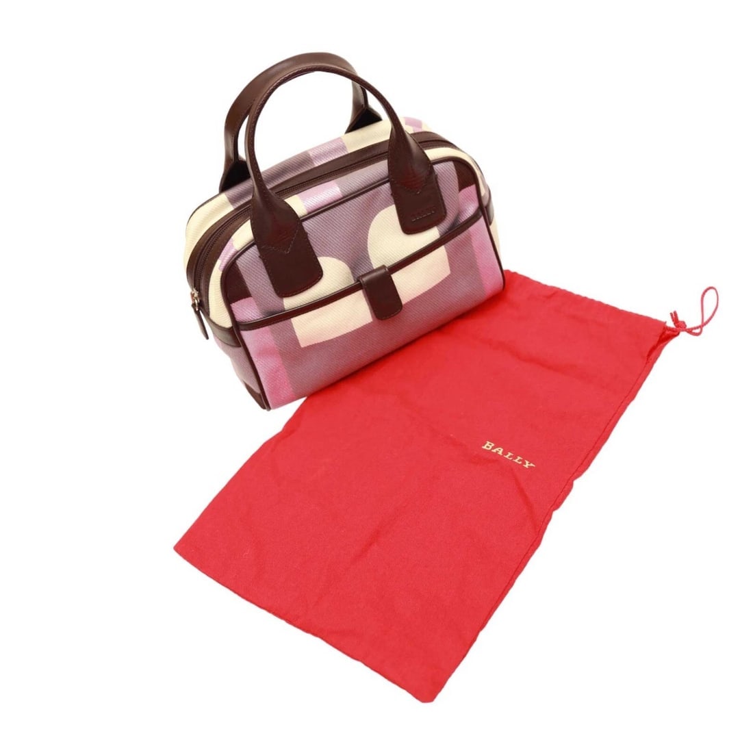 Bally Purple Signature Canvas Brown Leather Top Handles Satchel Handbag Bag - 9