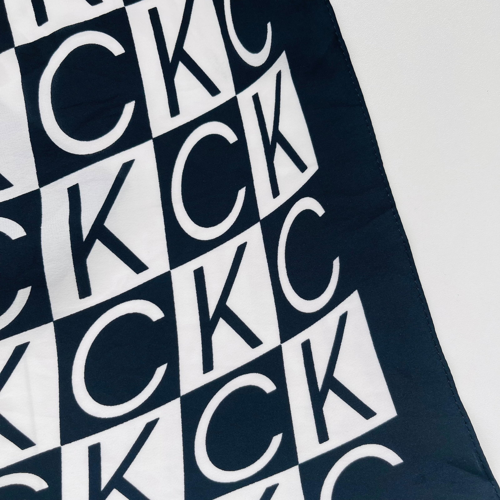 Calvin Klein White & Black Monogram 100% Silk Scarf - 4