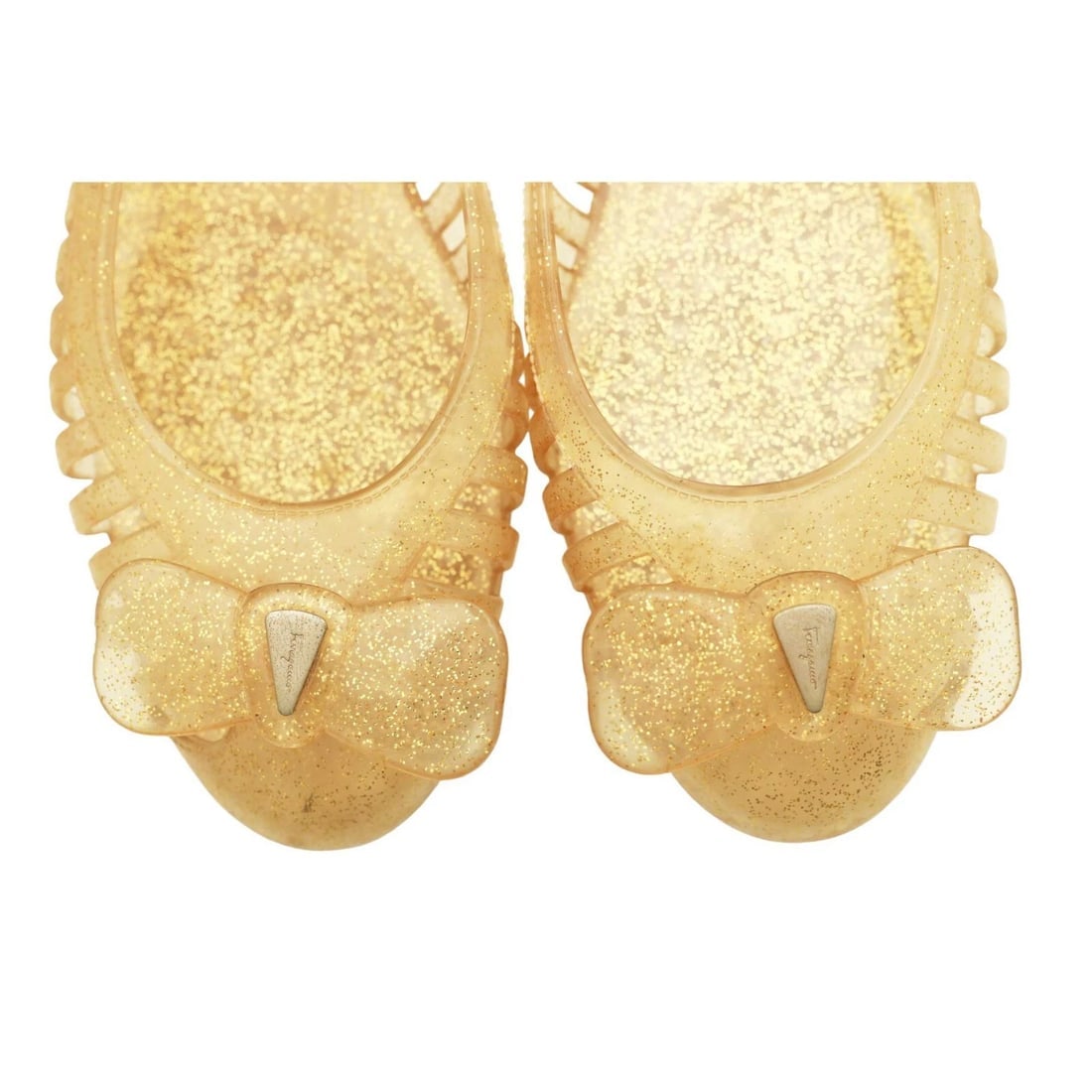Salvatore Ferragamo Spiffy Yellow Glittery Bow Jelly Shoes Transparent size 10 - 10
