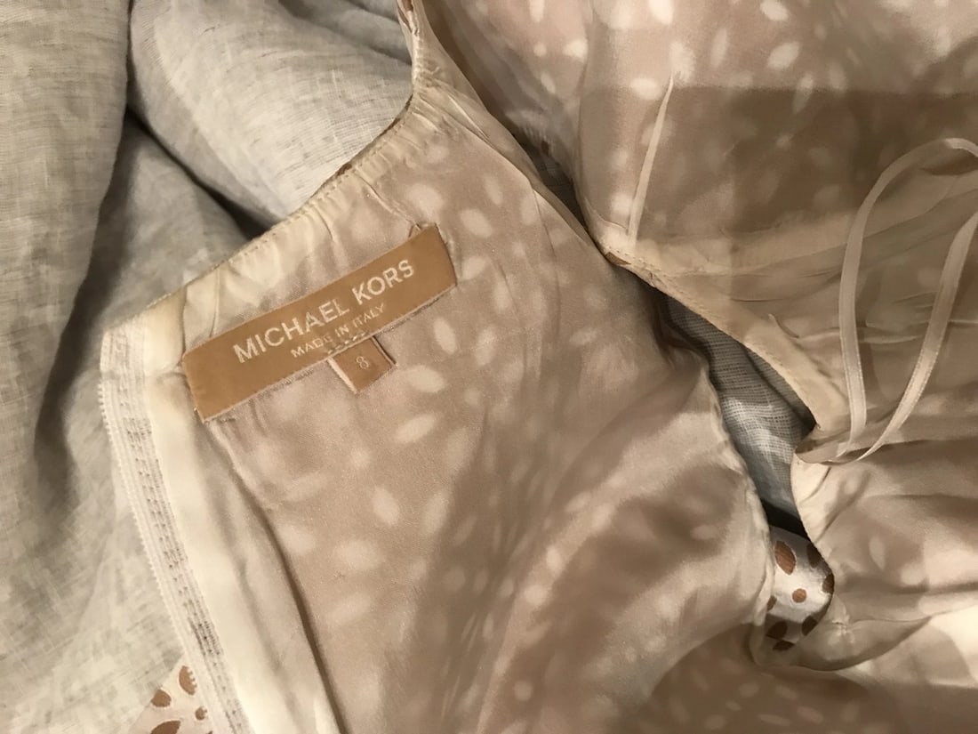 Michael Kors Blouse & Skirt Size 4 & 8 Silk Material Beige & White - 3