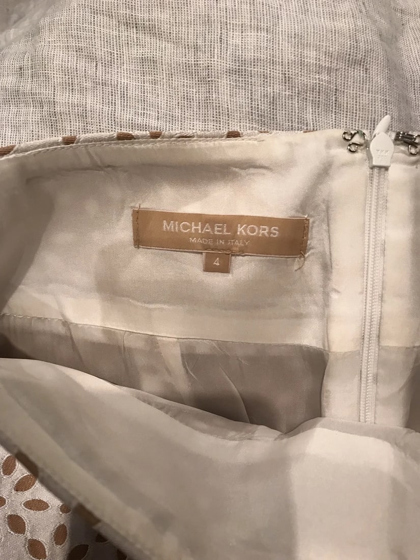 Michael Kors Blouse & Skirt Size 4 & 8 Silk Material Beige & White - 5
