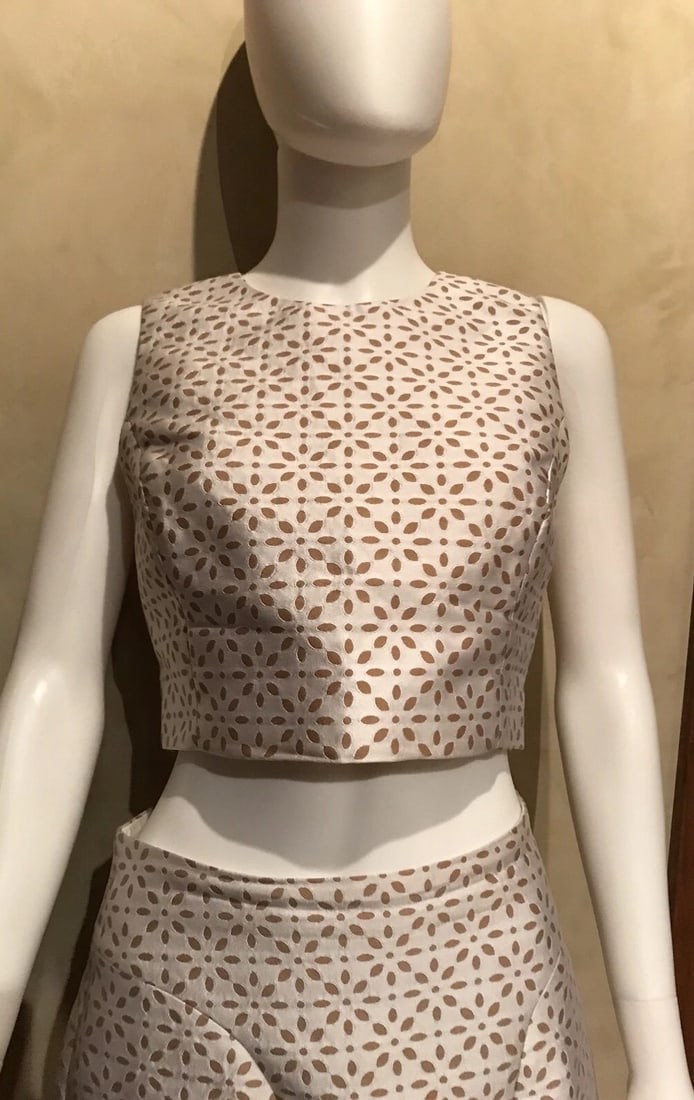 Michael Kors Blouse & Skirt Size 4 & 8 Silk Material Beige & White - 7