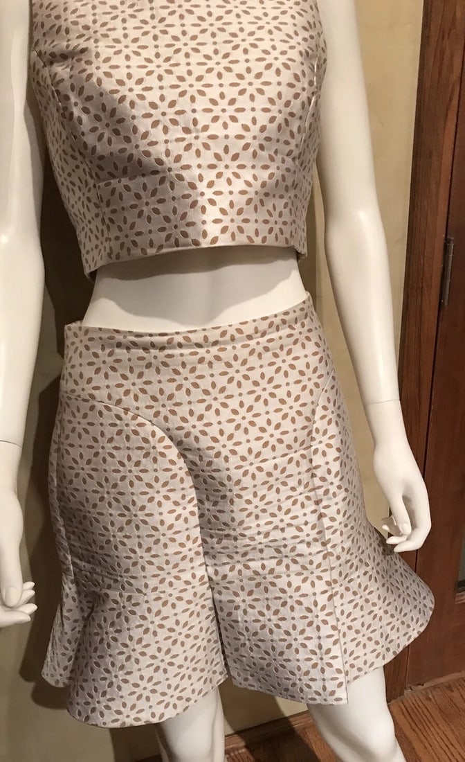 Michael Kors Blouse & Skirt Size 4 & 8 Silk Material Beige & White - 8
