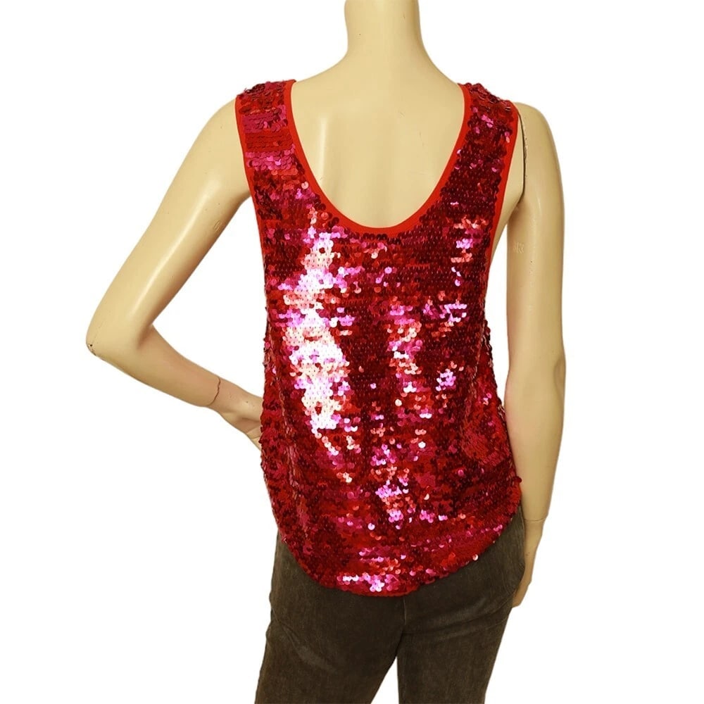 Sonia Rykiel fully sequined red & fuschia stripe sequin tank vest sleeveless top - 2