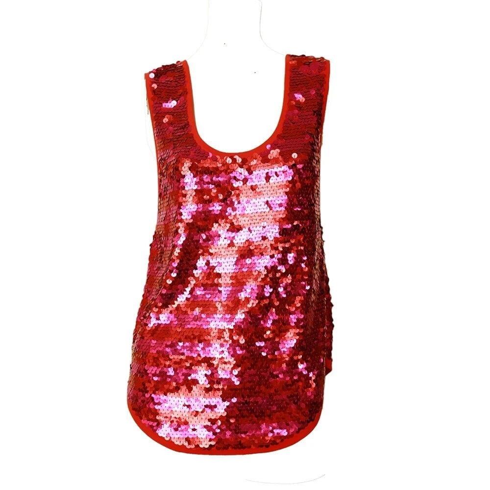 Sonia Rykiel fully sequined red & fuschia stripe sequin tank vest sleeveless top - 3