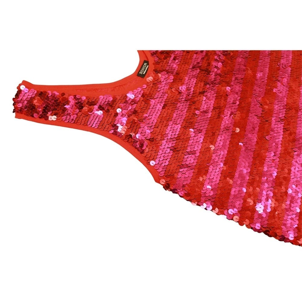 Sonia Rykiel fully sequined red & fuschia stripe sequin tank vest sleeveless top - 4