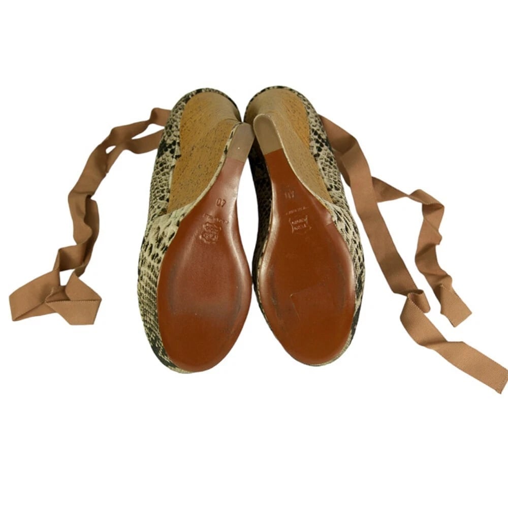 Lanvin Sake Pattern Canvas High Cork Heel Wedges Platform Peep Pumps Shoes 40 - 7