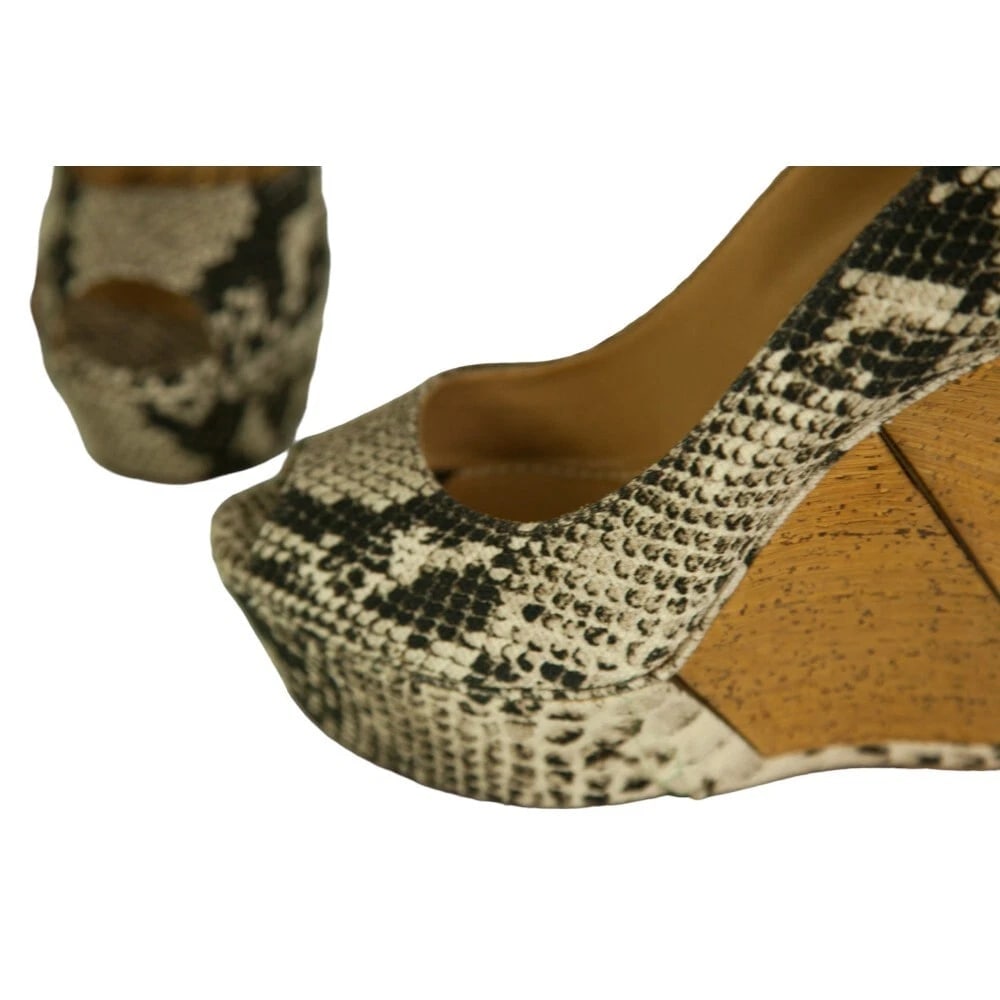 Lanvin Sake Pattern Canvas High Cork Heel Wedges Platform Peep Pumps Shoes 40 - 9