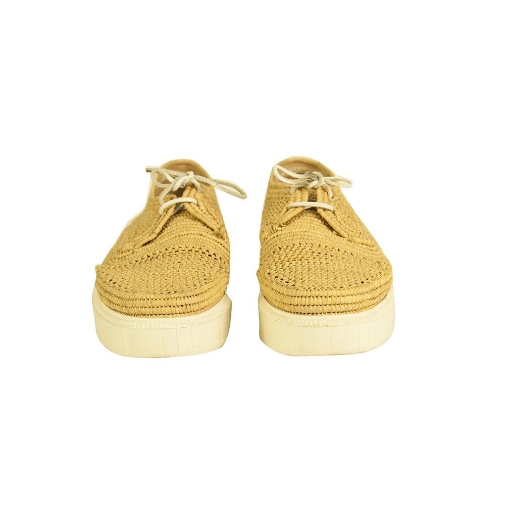 Robert Clergerie Beige Raffia Loafers Platform Wedge Lace Shoes Size 40 - 2