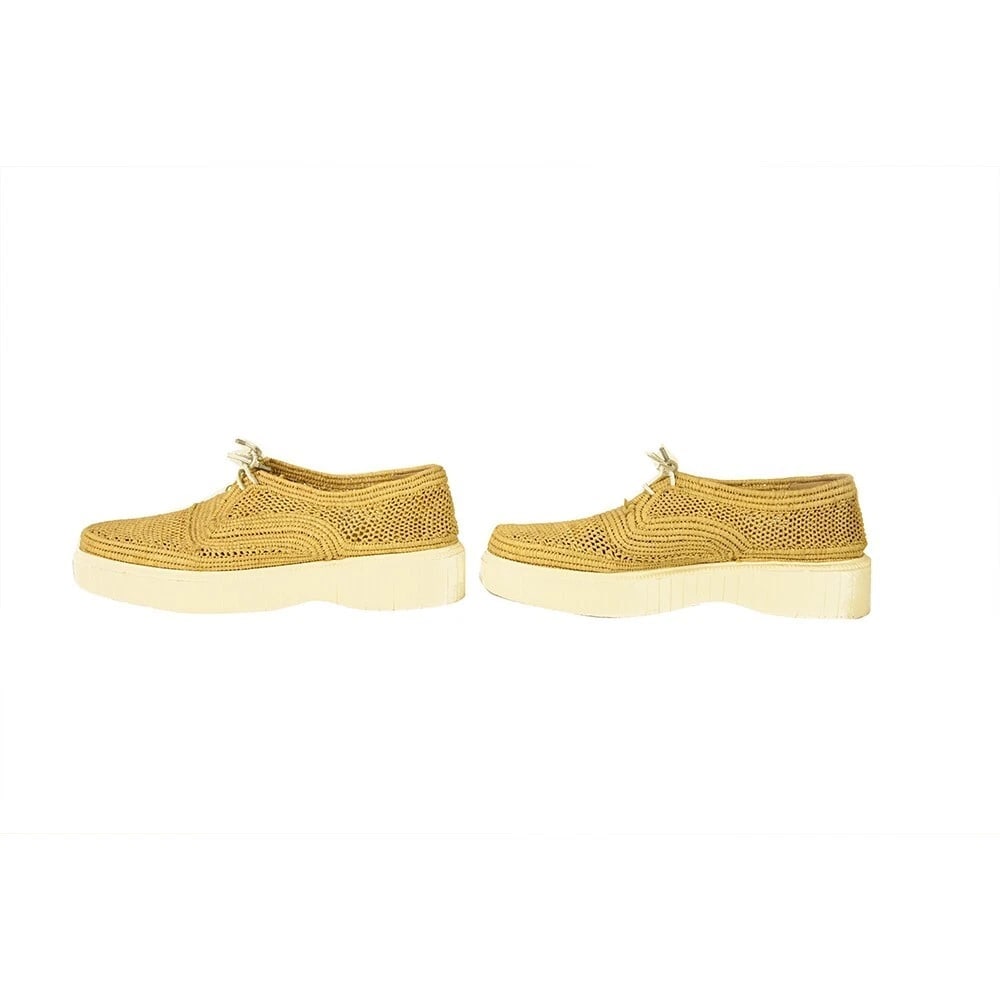 Robert Clergerie Beige Raffia Loafers Platform Wedge Lace Shoes Size 40 - 4