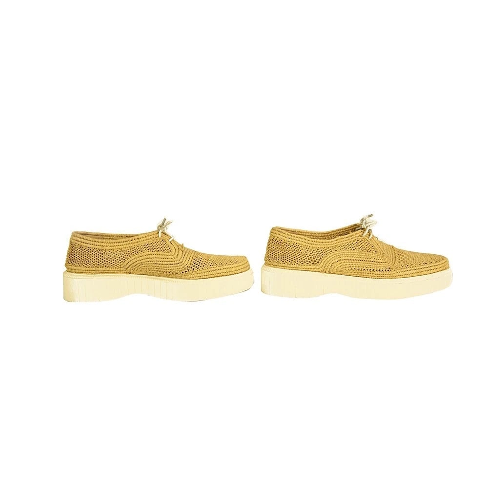 Robert Clergerie Beige Raffia Loafers Platform Wedge Lace Shoes Size 40 - 5