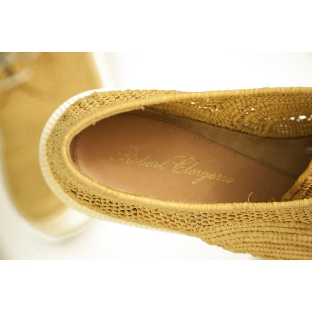 Robert Clergerie Beige Raffia Loafers Platform Wedge Lace Shoes Size 40 - 8