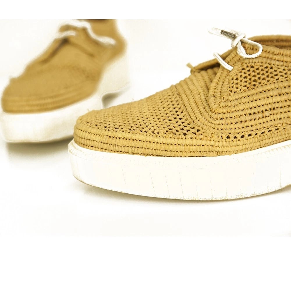 Robert Clergerie Beige Raffia Loafers Platform Wedge Lace Shoes Size 40 - 9