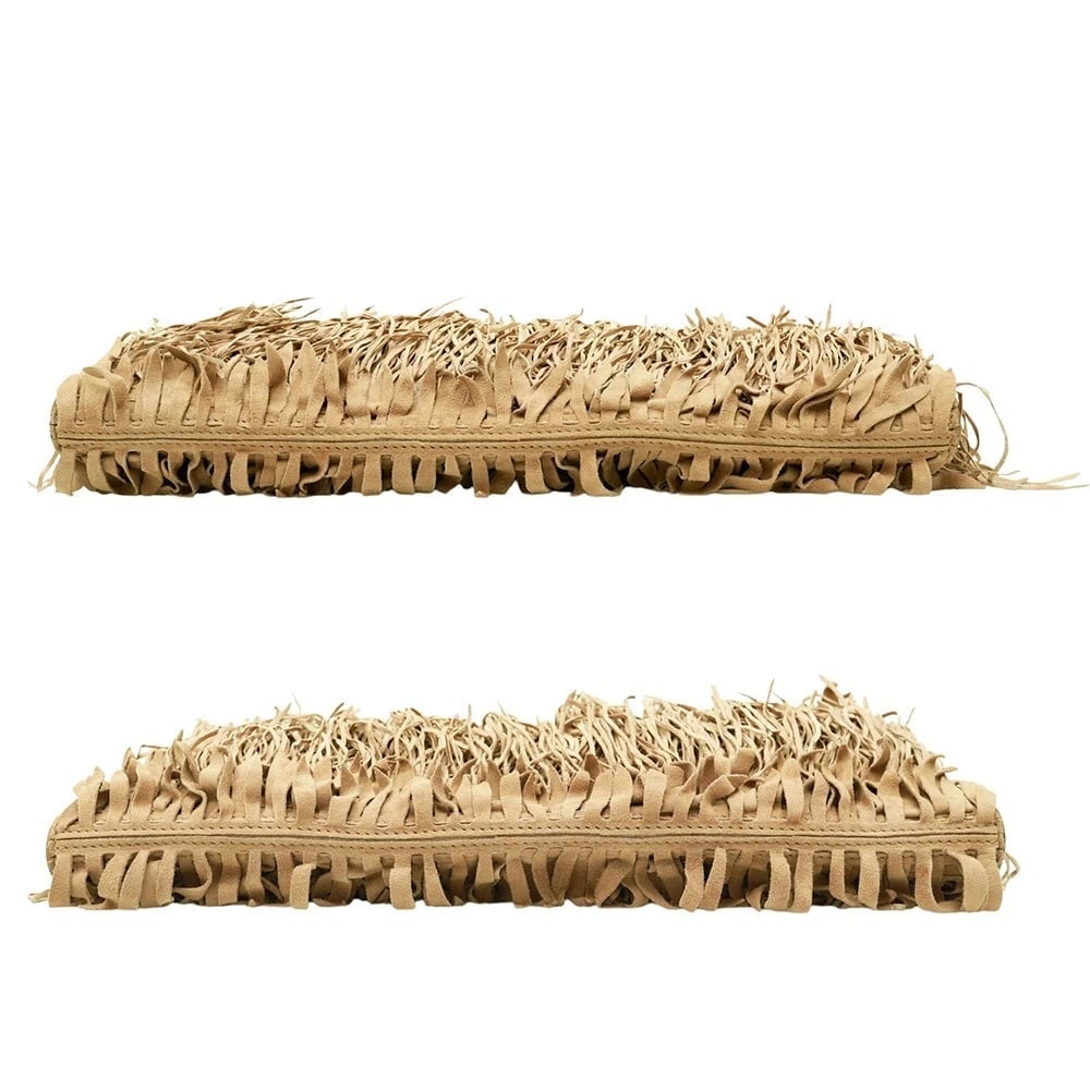 Roberto Cavalli Beige Suede Leather Fringes Flap Top Evening Clutch bag Handbag - 3