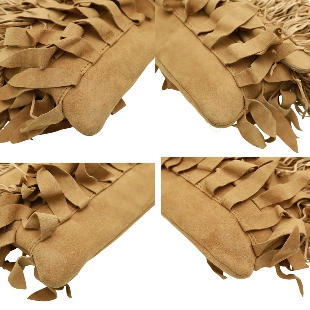 Roberto Cavalli Beige Suede Leather Fringes Flap Top Evening Clutch bag Handbag - 4