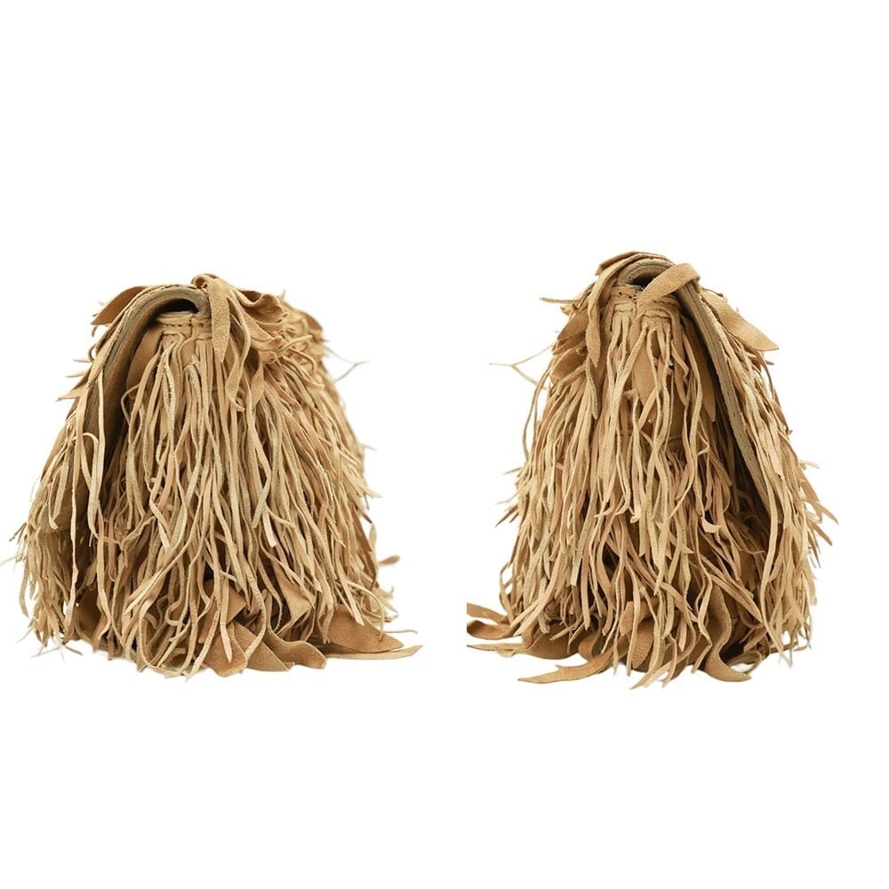 Roberto Cavalli Beige Suede Leather Fringes Flap Top Evening Clutch bag Handbag - 5