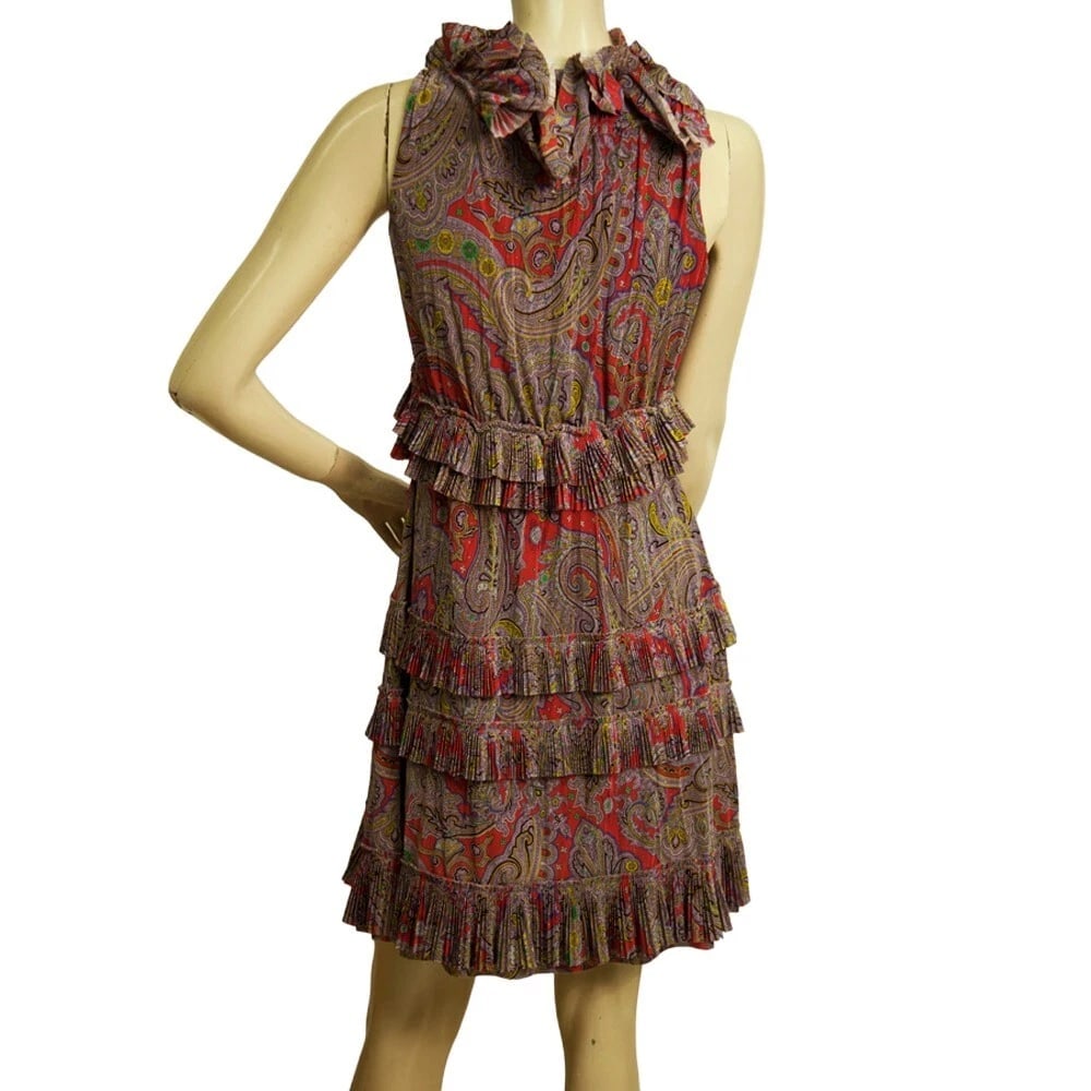 ETRO Purple Red Paisley Print Sleeveless Ruffled Mini Pleats Mini Dress 40 - 2