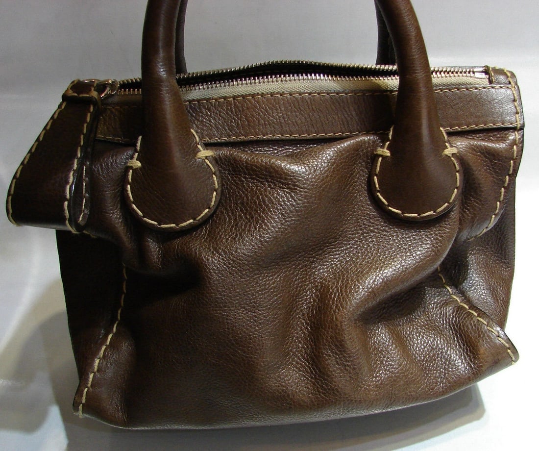 CHLOE BROWN LEATHER VINTAGE STYLISH HANDBAG TOTE PURSE STYLISH - 11