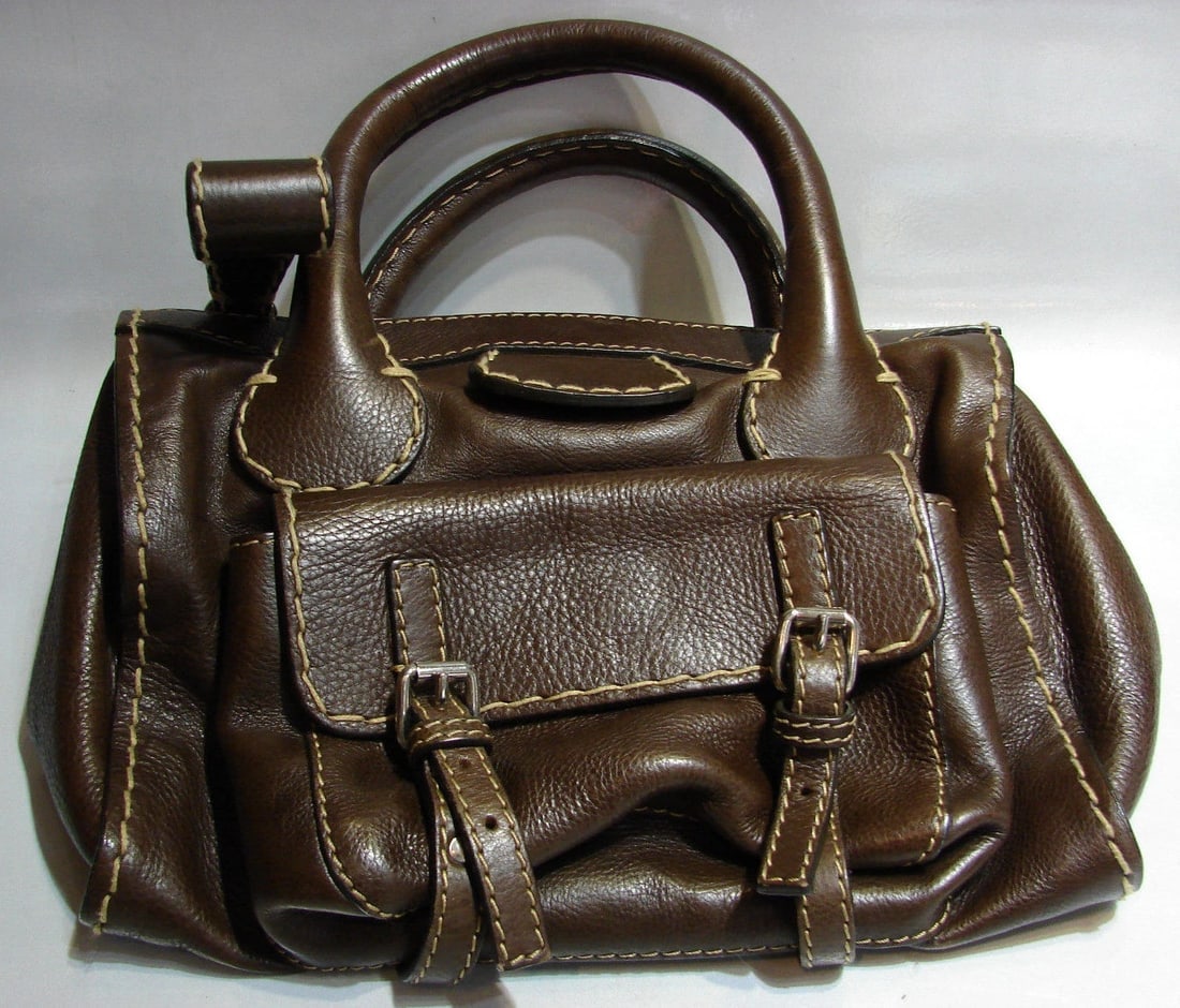 CHLOE BROWN LEATHER VINTAGE STYLISH HANDBAG TOTE PURSE STYLISH - 2