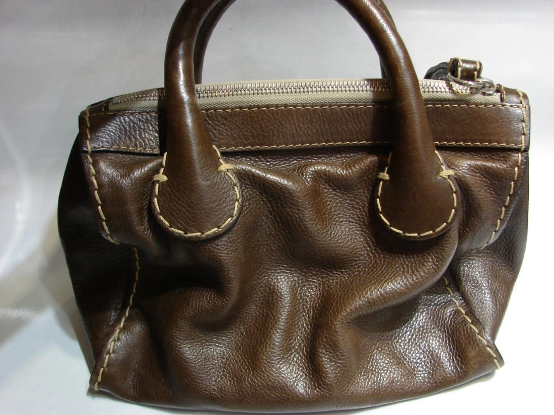 CHLOE BROWN LEATHER VINTAGE STYLISH HANDBAG TOTE PURSE STYLISH - 5