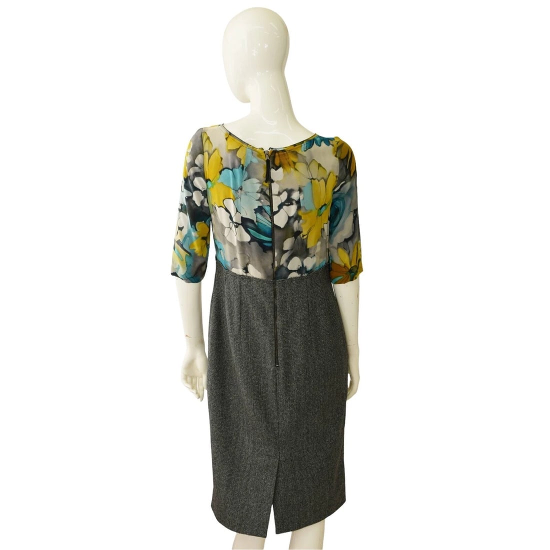 Dolce & Gabbana Silk Floral Woolen Herringbone Knee Length Dress Size 46 - 2