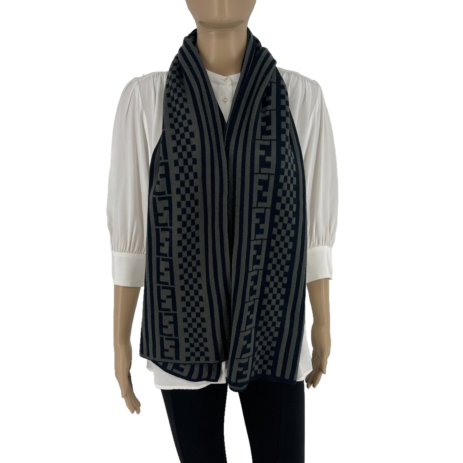 Fendi Dark Grey Printed 100% Wool Scarf - 3