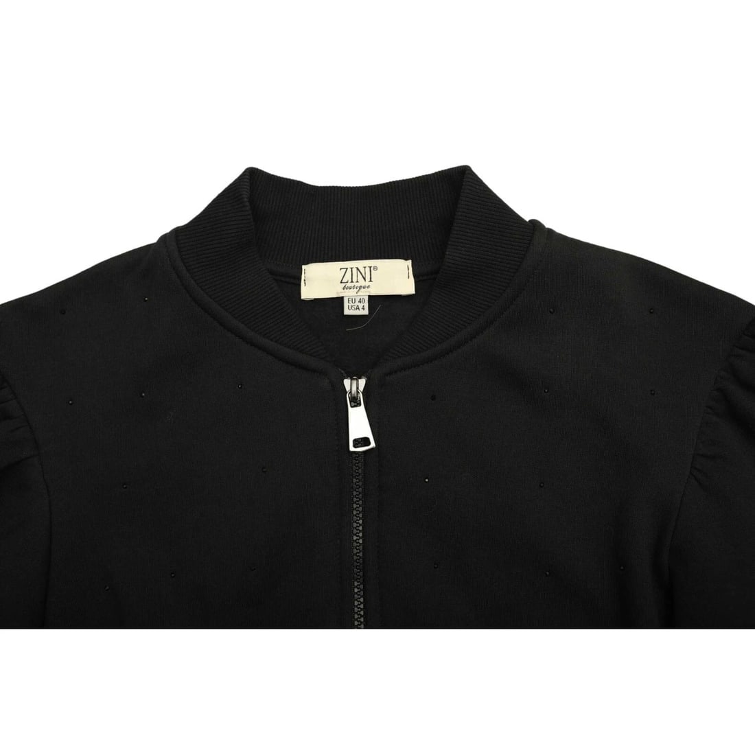 Zini Boutique Black Cotton Beaded Lightweight Cardigan Jacket w. Zipper sz 40 - 6