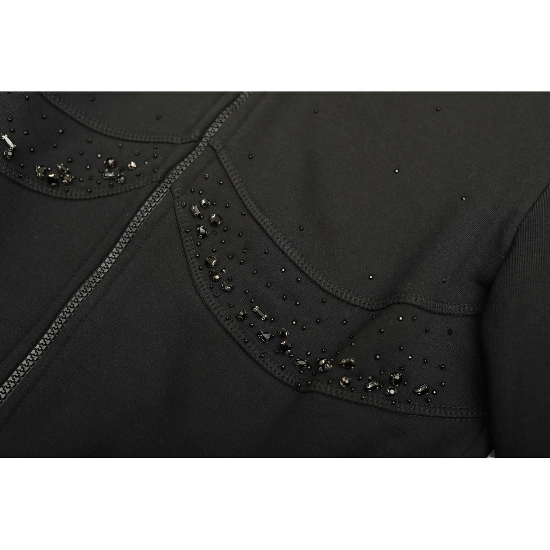 Zini Boutique Black Cotton Beaded Lightweight Cardigan Jacket w. Zipper sz 40 - 7
