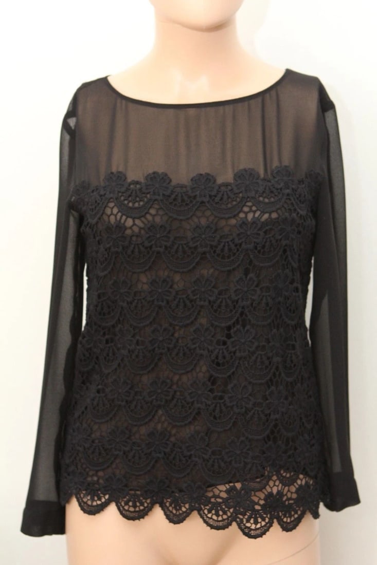 PHILOSOPHY DI ALBERTA FERETTI BLACK SHIRT BLOUSE TOP LACE SIZE 4 US - 2