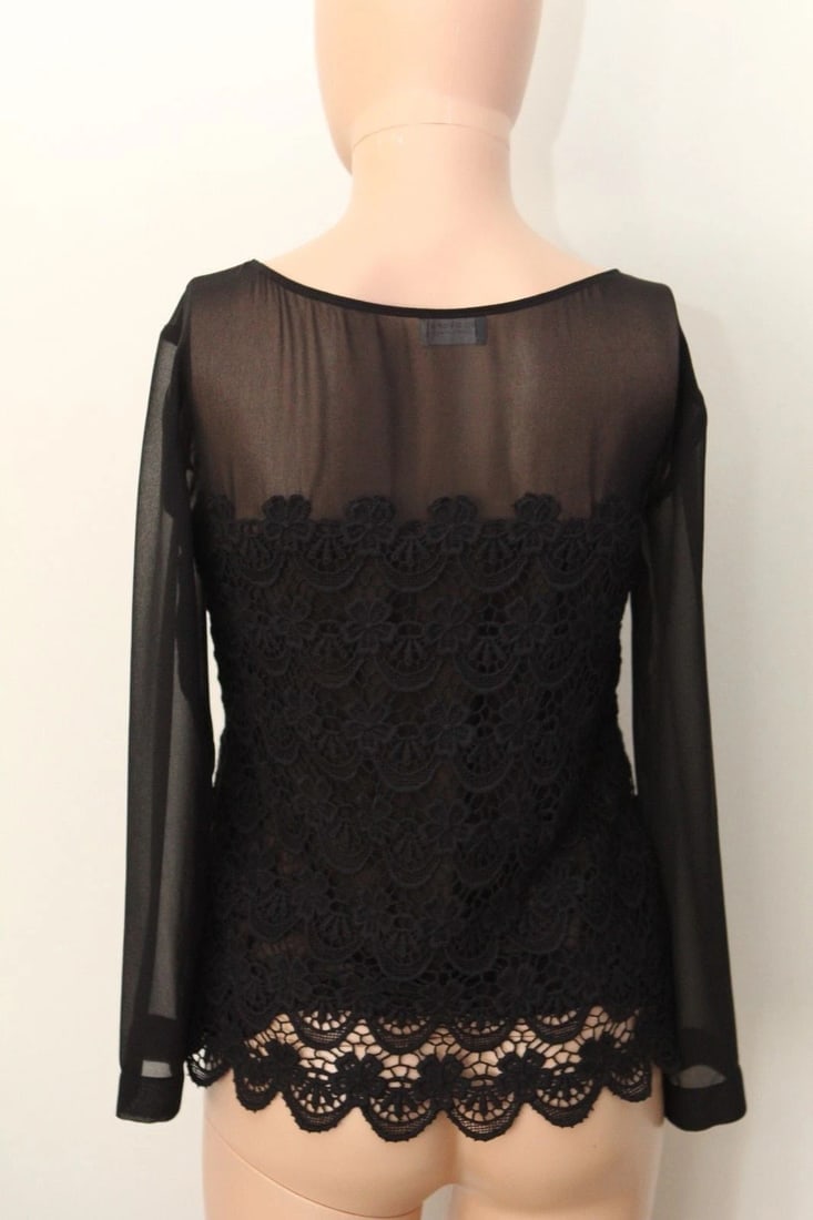 PHILOSOPHY DI ALBERTA FERETTI BLACK SHIRT BLOUSE TOP LACE SIZE 4 US - 3