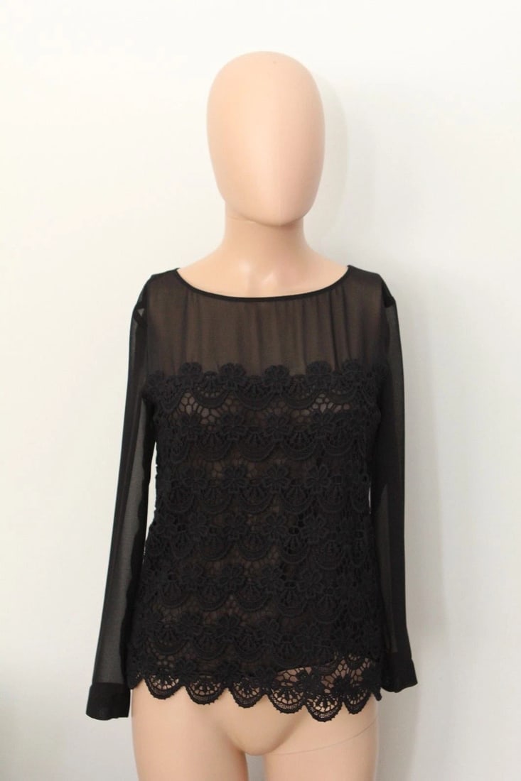 PHILOSOPHY DI ALBERTA FERETTI BLACK SHIRT BLOUSE TOP LACE SIZE 4 US - 5