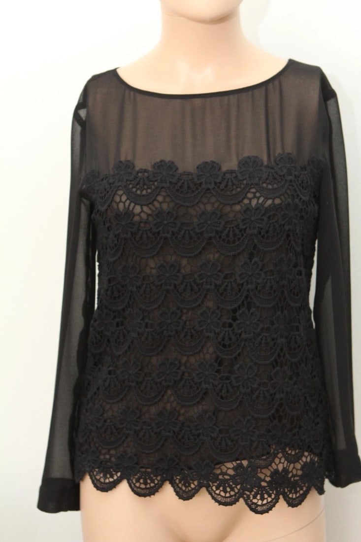 PHILOSOPHY DI ALBERTA FERETTI BLACK SHIRT BLOUSE TOP LACE SIZE 4 US - 6