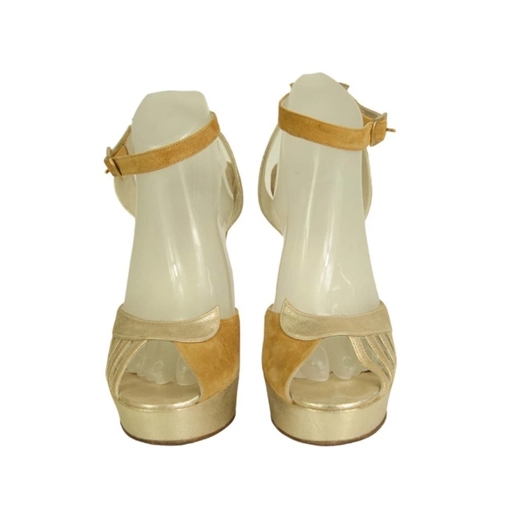 Terry De Havilland Iconic Margaux Beige Suede Gold Wedges Platform Sandals 40 - 2