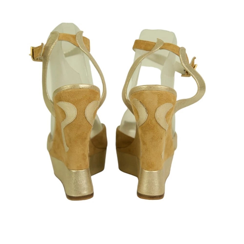 Terry De Havilland Iconic Margaux Beige Suede Gold Wedges Platform Sandals 40 - 3