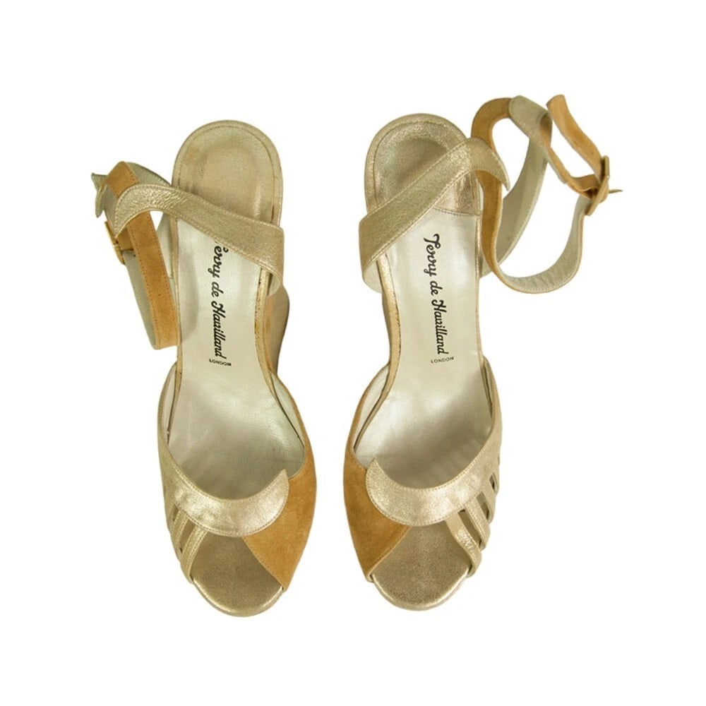 Terry De Havilland Iconic Margaux Beige Suede Gold Wedges Platform Sandals 40 - 6