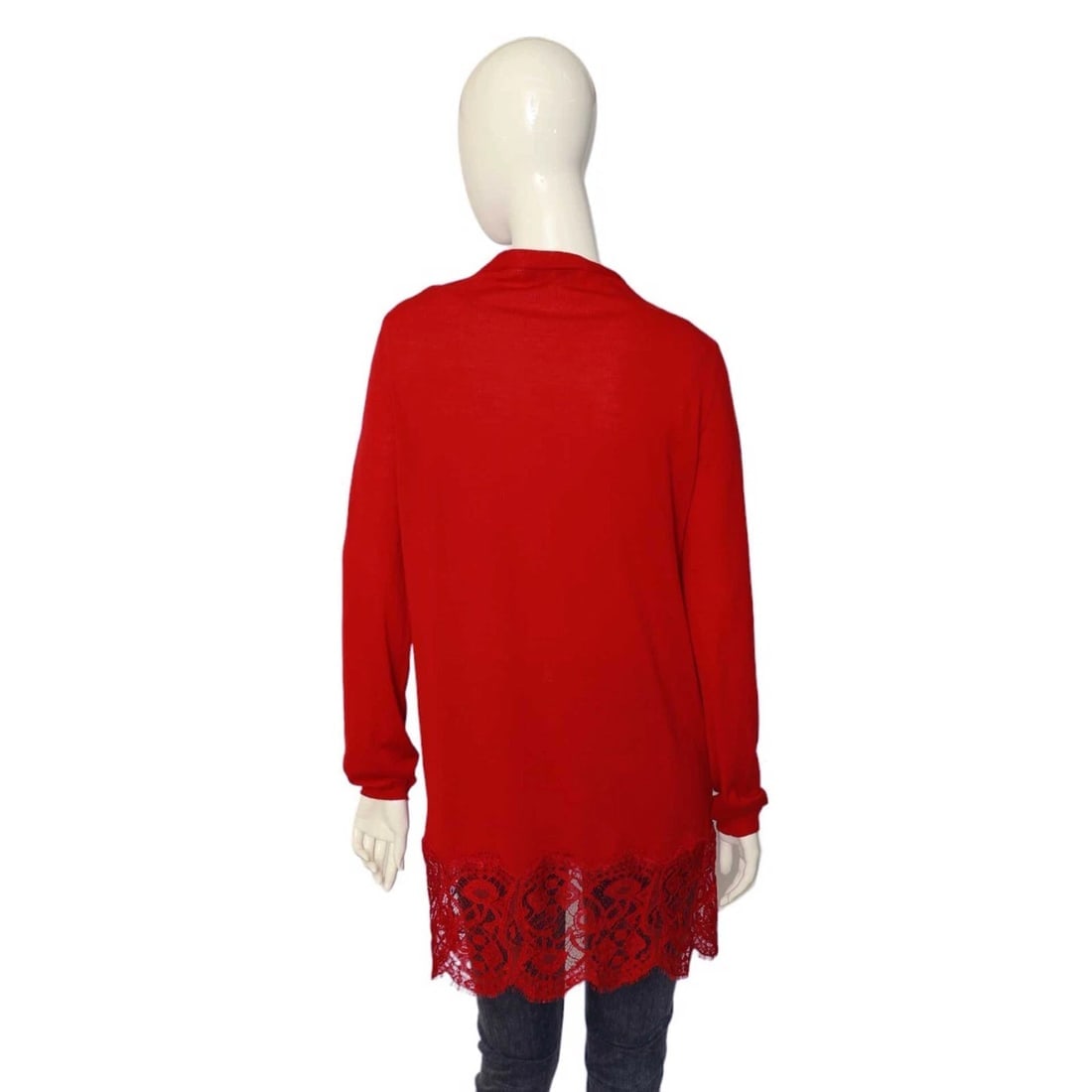 Emilio Pucci Red Virgin Wool Knit & Lace Open front Cardigan Cardi size L - 2