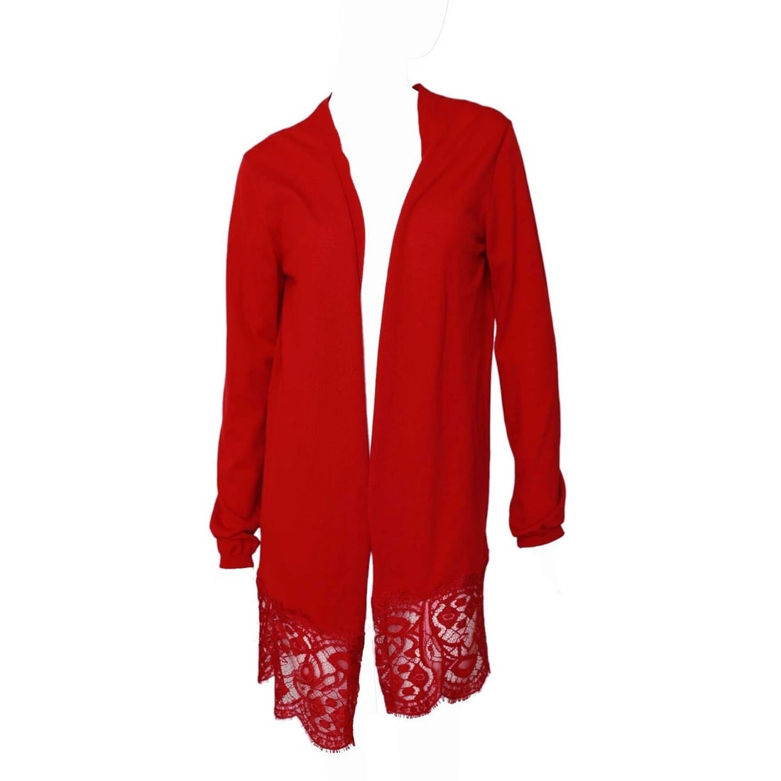 Emilio Pucci Red Virgin Wool Knit & Lace Open front Cardigan Cardi size L - 3