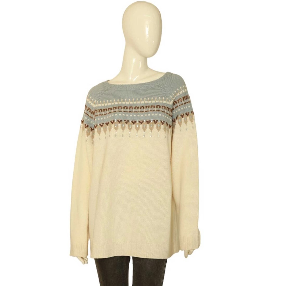 Marina Rinaldi Sport Beige Blue Woolen Sweater Long Sleeves Beaded Top size XL: Title:Marina Rinaldi Sport Beige Blue Woolen Sweater Long Sleeves Beaded Top size XL Description:Marina Rinaldi Sport Beige Blue Woolen Sweater Long Sleeves Beaded Top size XL Comfortable, beautiful