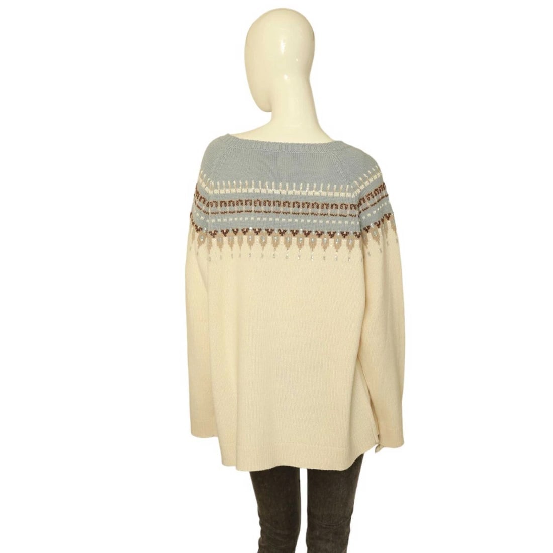 Marina Rinaldi Sport Beige Blue Woolen Sweater Long Sleeves Beaded Top size XL - 2